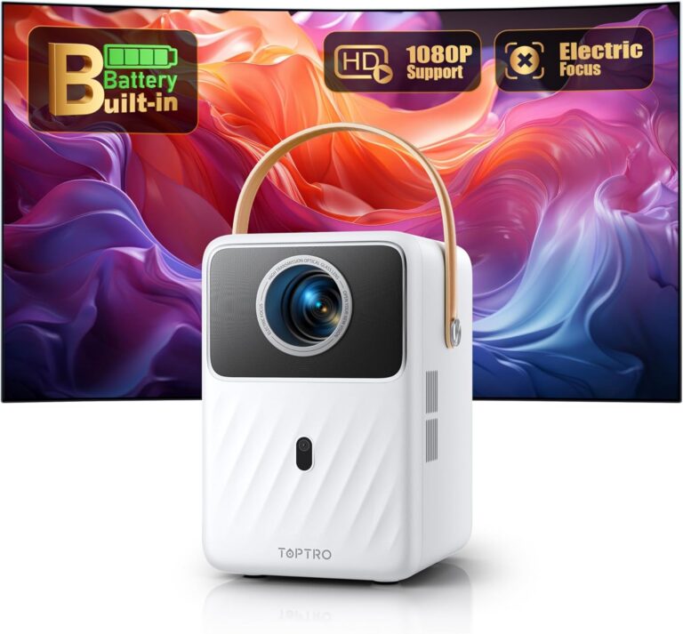 TOPTRO Portable Projector【Built-In Rechargeable Battery & - best portable projector for garden movie night