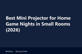 mini projector for home showing a quiz game on a small flat's wall during a game night