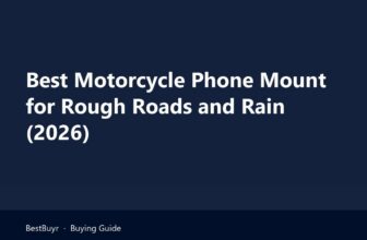 Best motorcycle phone mount with a vibration damper on wet handlebars above a potholed city road