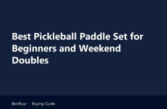 Best pickleball paddle set for beginners laid out on the kitchen line of an outdoor court with a portable net behind
