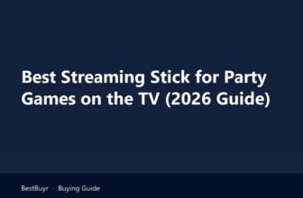 Best streaming stick for party games plugged into a TV showing a browser picture quiz